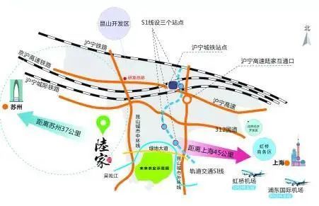 从陆家镇地图上看 吴淞江流经此地,沪宁铁路,京沪高速,沪宁高速,昆山