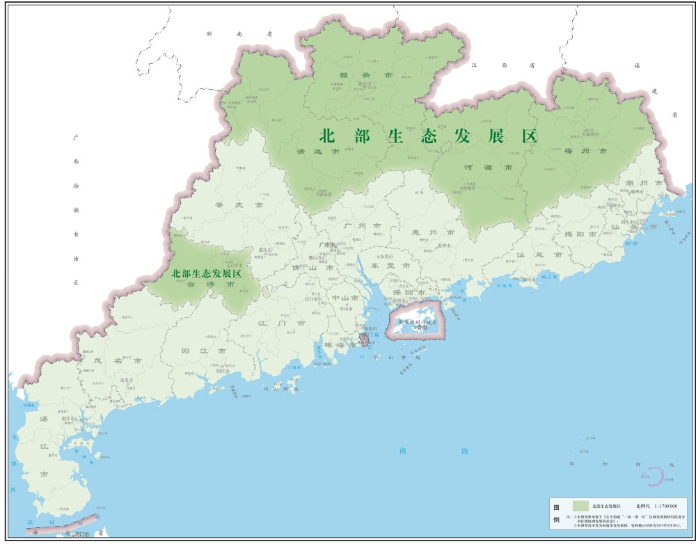 广东省三大功能区划分:珠三角地区,沿海经济带和北部生态发展区