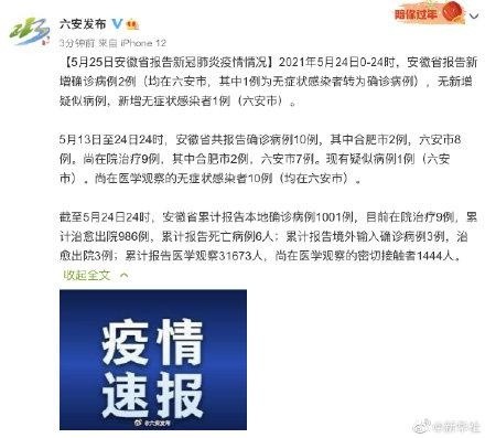 六安新增2例无症状 均为影楼工作者
 （六安新增1例无症状 系影楼工作者）
