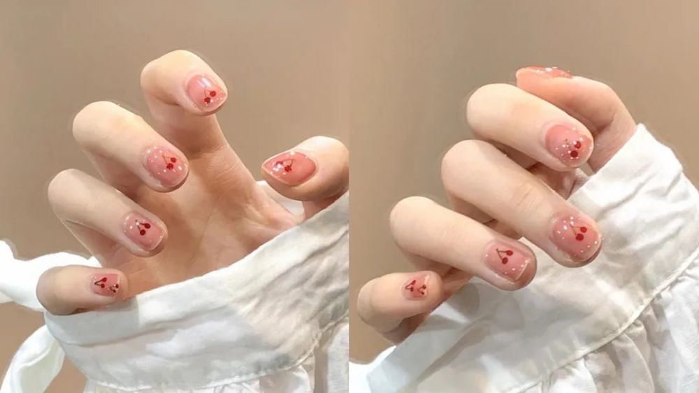小樱桃清新主题美甲,极光冰块樱桃你见过吗?法式甜美又可爱!