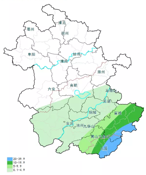 未来3小时内安徽江淮之间南部和江南有降雨局地雨量超30毫米