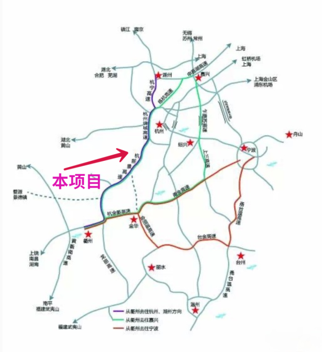 杭金衢高速公路起自杭州萧山红垦农场,与沪杭甬高速公路相连,止于