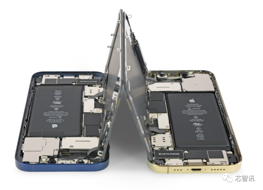 我们可以看到iphone 12和iphone    pro机身内部的电池和主板等部件
