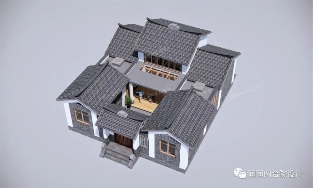 小户型农村一层中式四合院鸟瞰图——润润四合院设计刘鹰原创 100多