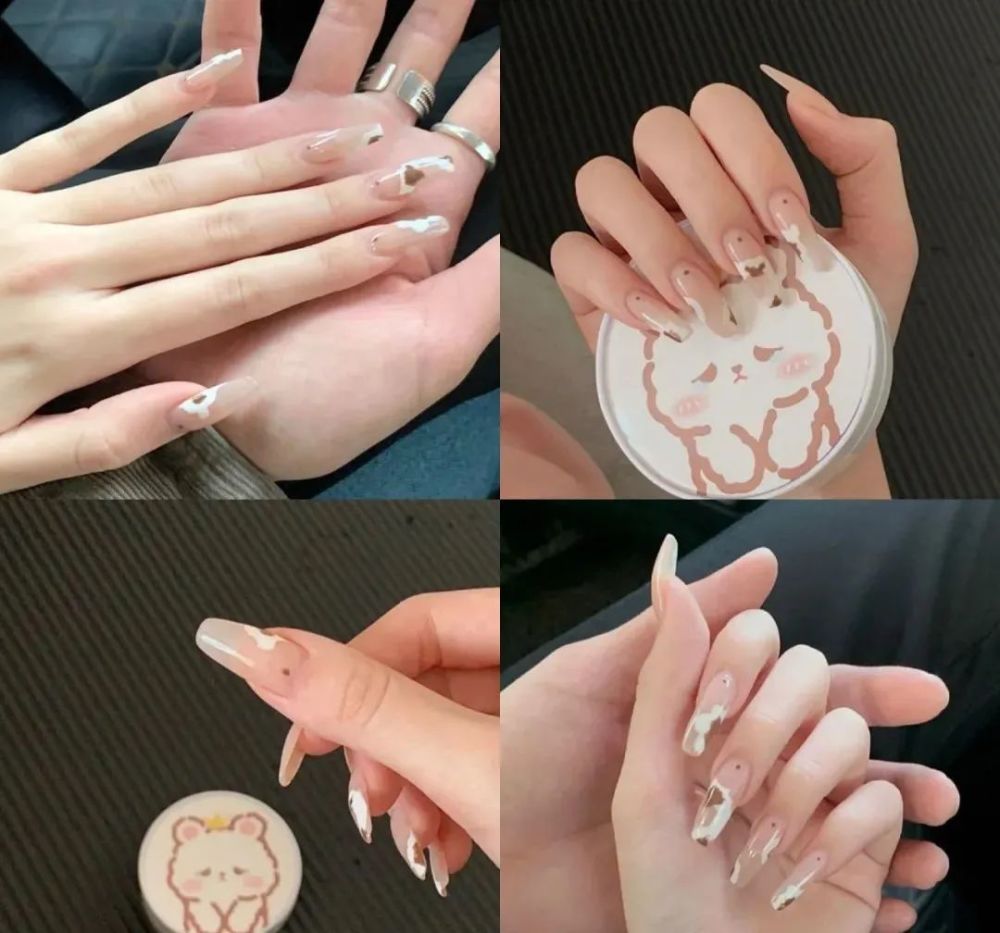 适合夏天的奶牛纹美甲,克莱因蓝琥珀又奶又温柔,谁做谁好看!