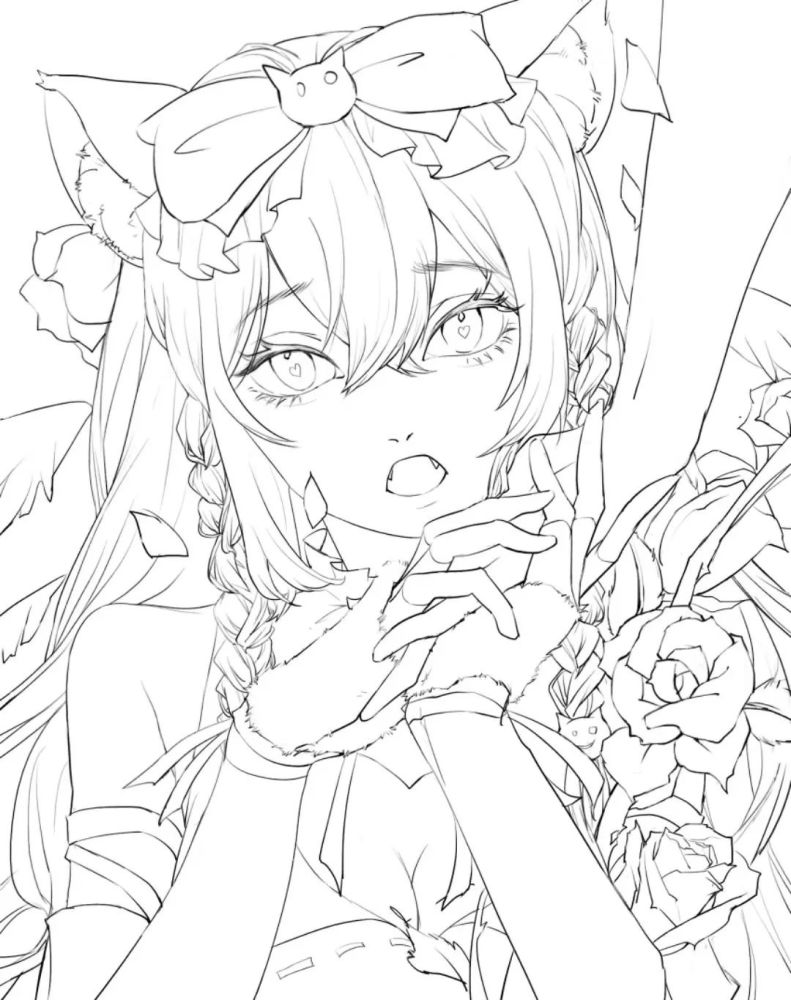 病娇猫耳少女线稿成品