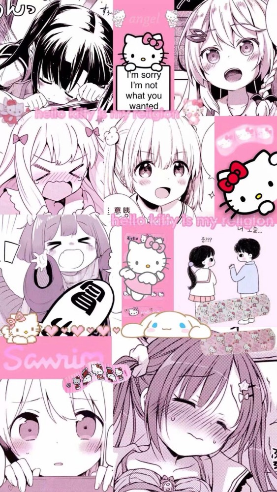 软妹粉色#日漫女头拼接壁纸