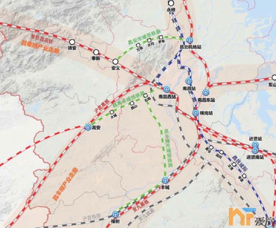 以京九铁路,浙赣铁路,向莆铁路和昌吉赣高铁,沪昆高铁形成"双十字"