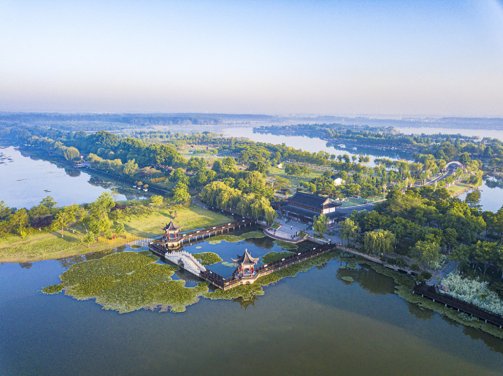 江苏东海:航拍西双湖湿地公园 岸绿水清碧波荡漾