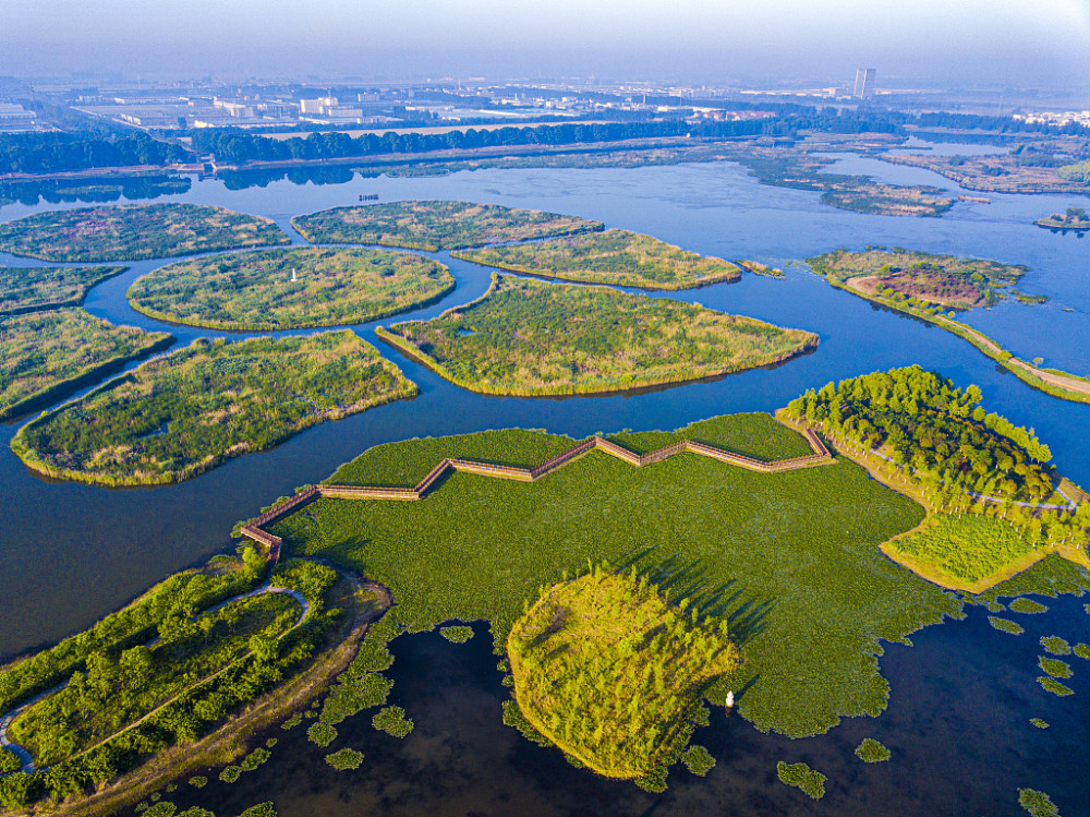 江苏东海:航拍西双湖湿地公园 岸绿水清碧波荡漾