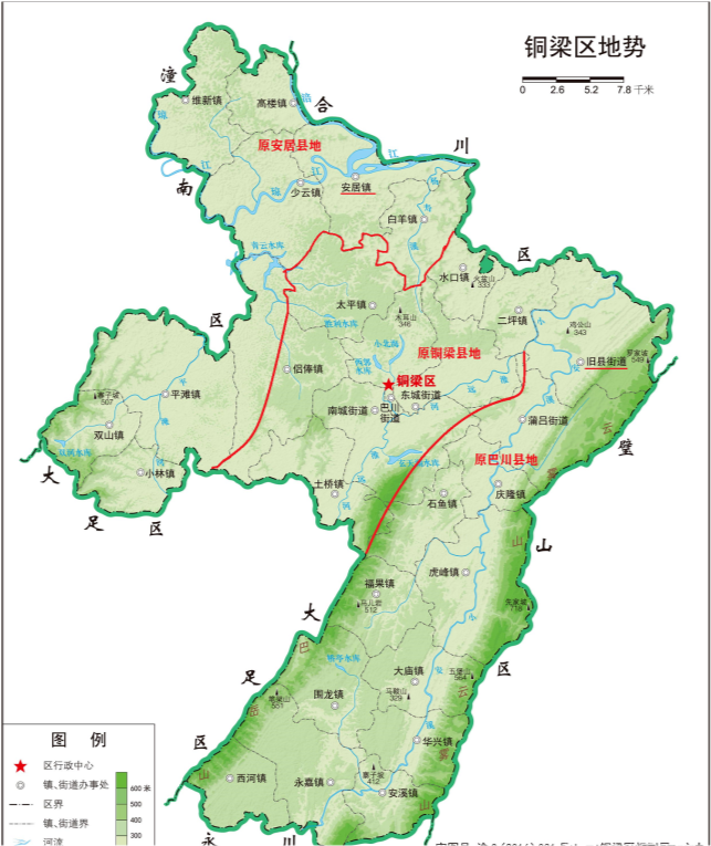 铜梁,三迁县治,合并了巴川,安居二县,才活成了张牙舞爪的形状