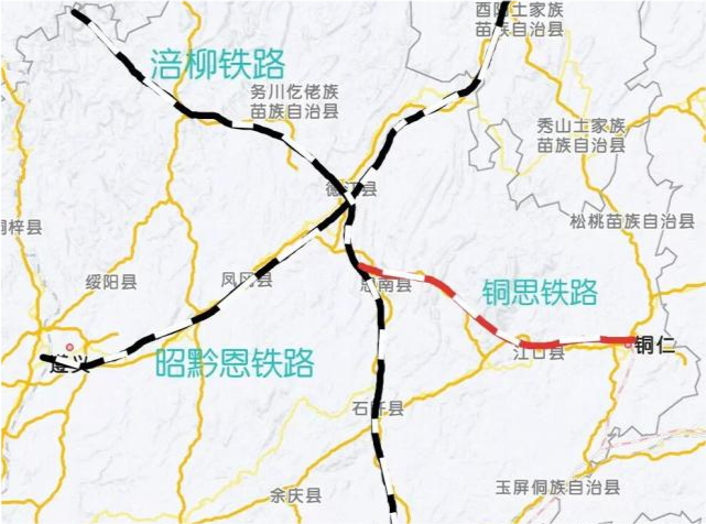 将铁路设计时速降低至200km/h,利用未来建设的昭黔恩铁路以及涪柳铁路