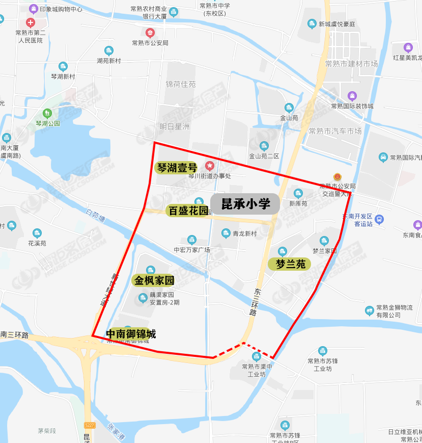 长江路以南,福山塘以西,珠江路以北区域为报慈小学和星城小学共同学区