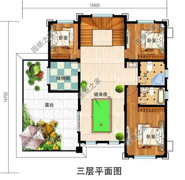 农村自建房三层平面图,高端气派,成为村里地标性建筑