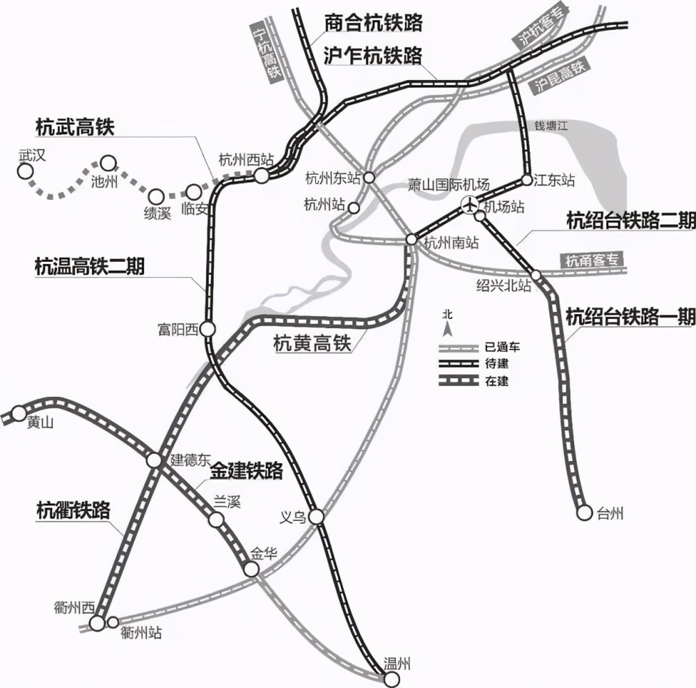 杭州高铁网这些线路,除杭黄高铁为250km/h外,其余均为350km/h.