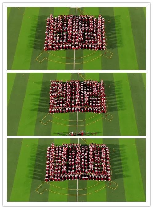 225名同学在健美操表演中组合摆出 "1921","2021","100"三个数字造型