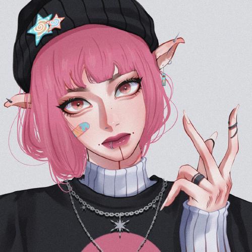 平涂插画～耳钉|红瞳|创可贴|酷酷女孩的标配