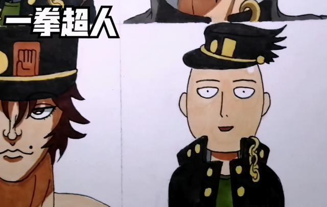 画手为琦玉老师换上了空条承太郎的装扮,那顶黑色的帽子戴在他的头上
