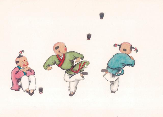 许多学者认为毽子的前身是中国古代的蹴鞠,宋代高承著《事物纪原》中