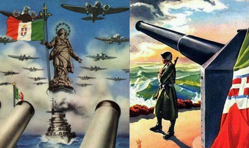 二战中的意大利征兵海报:北非脚踢英国大兵,东线拳打苏联王牌