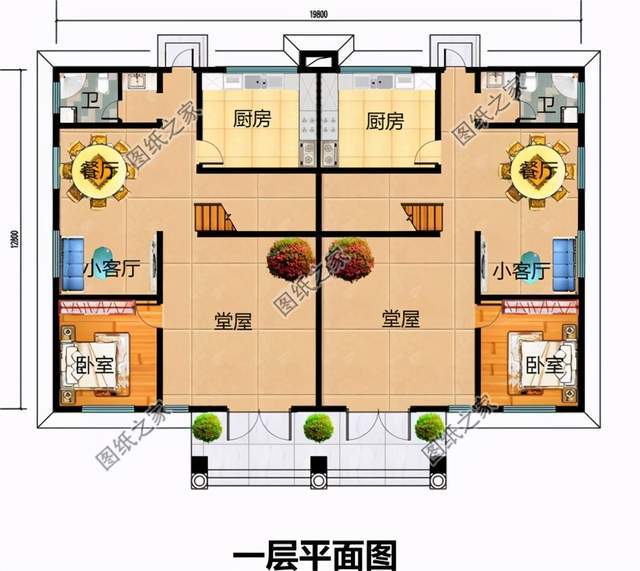 农村双拼楼房设计图,兄弟合建省钱又好看,日子自然越过越红火