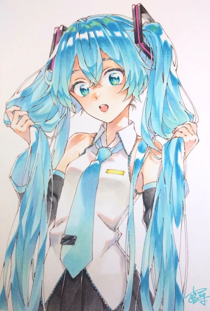 马克笔插画初音未来miku系列新手入门动漫人物女生素材