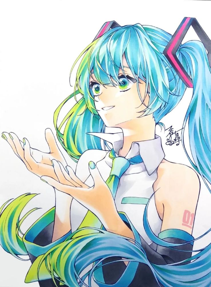 马克笔插画初音未来miku系列新手入门动漫人物女生素材