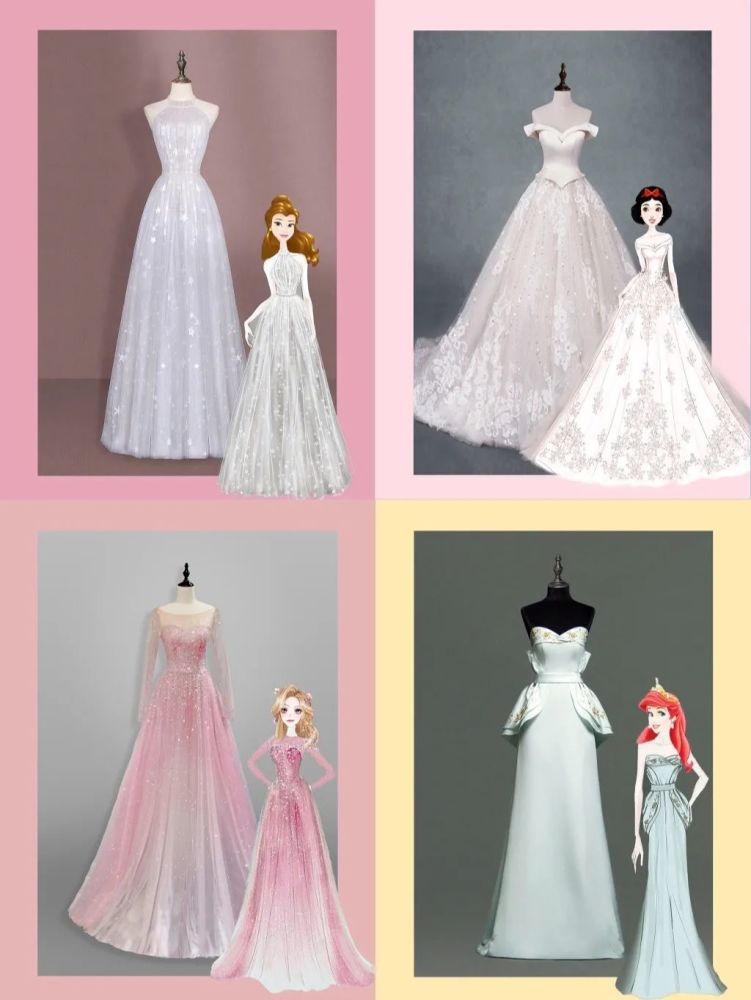 服装设计图丨迪士尼公主的婚纱礼服