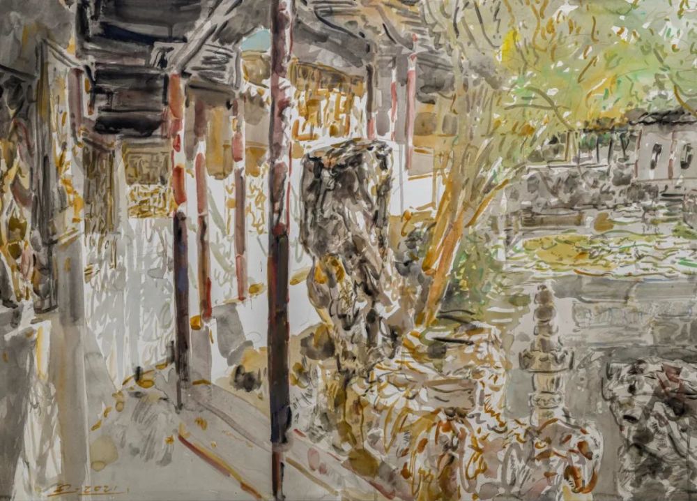 《无风的夏日22》,纸本水彩,100x73cm,2020年