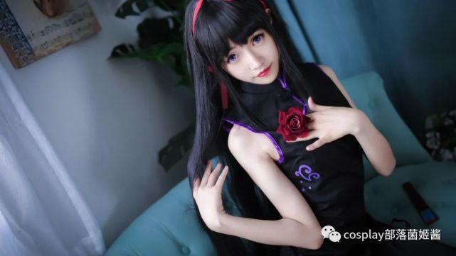 cos:魔法少女小圆丝质黑旗袍晓美焰cos正片@汐纸纸