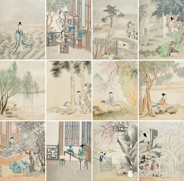清代画家顾洛人物画春闺怡情图册欣赏