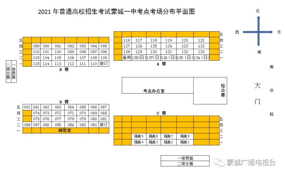 蒙城高考考场分布图来了,涉及一中,二中,六中,政通路中学