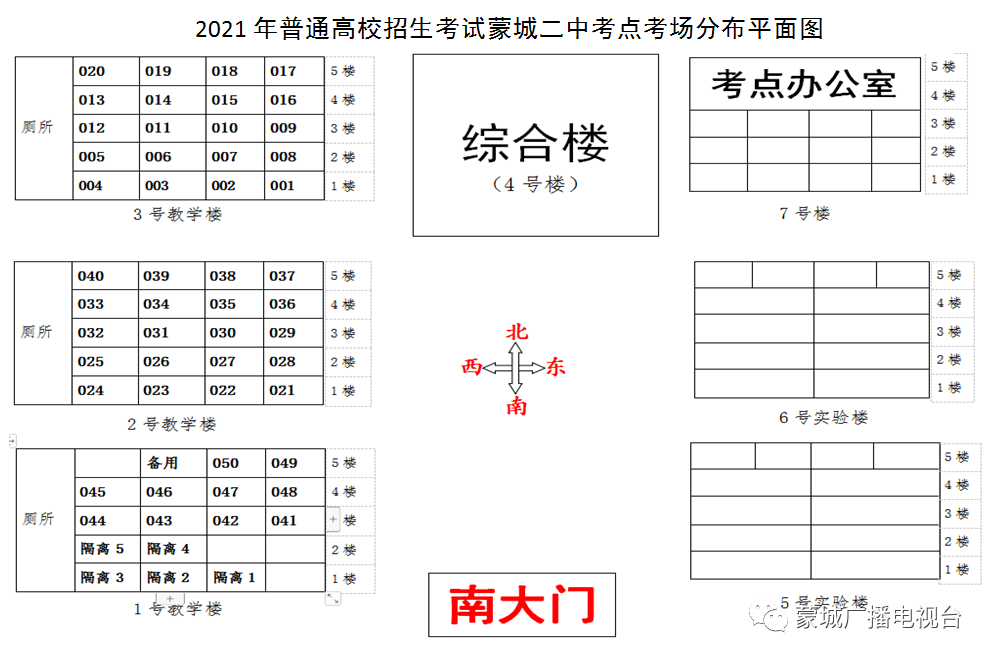 蒙城高考考场分布图来了,涉及一中,二中,六中,政通路中学