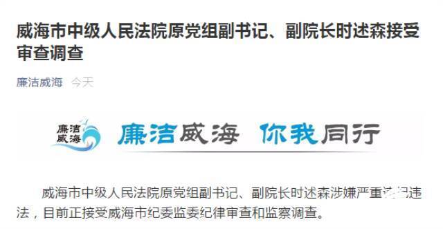 威海市中级人民法院原党组副书记副院长时述森接受审查调查