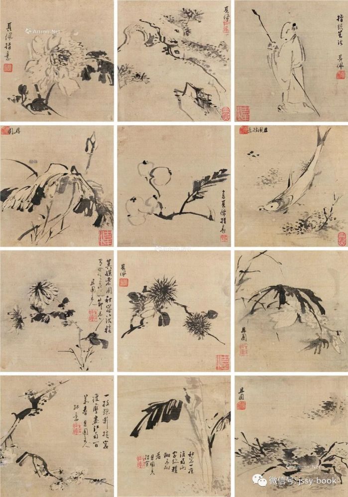 高其佩(1672～1734)指画册 册页(十二开)水墨绢本