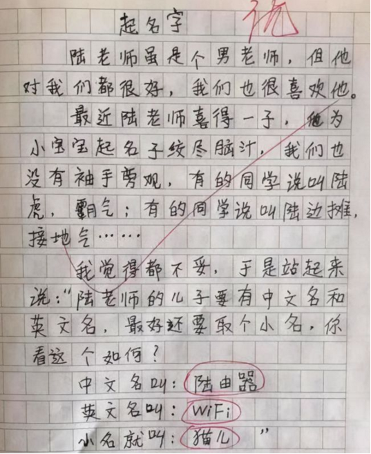 小学生作文《起名字》走红,为帮老师绞尽脑汁,老师看后却想打人