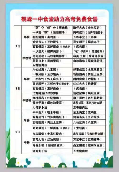 鹤峰一中特供高考营养餐 菜名个个好寓意!