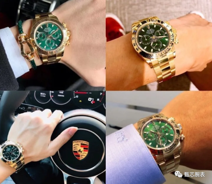 迪通拿是劳力士的毕业级表款,其中的绿金迪,地地道道的大金表,看上去
