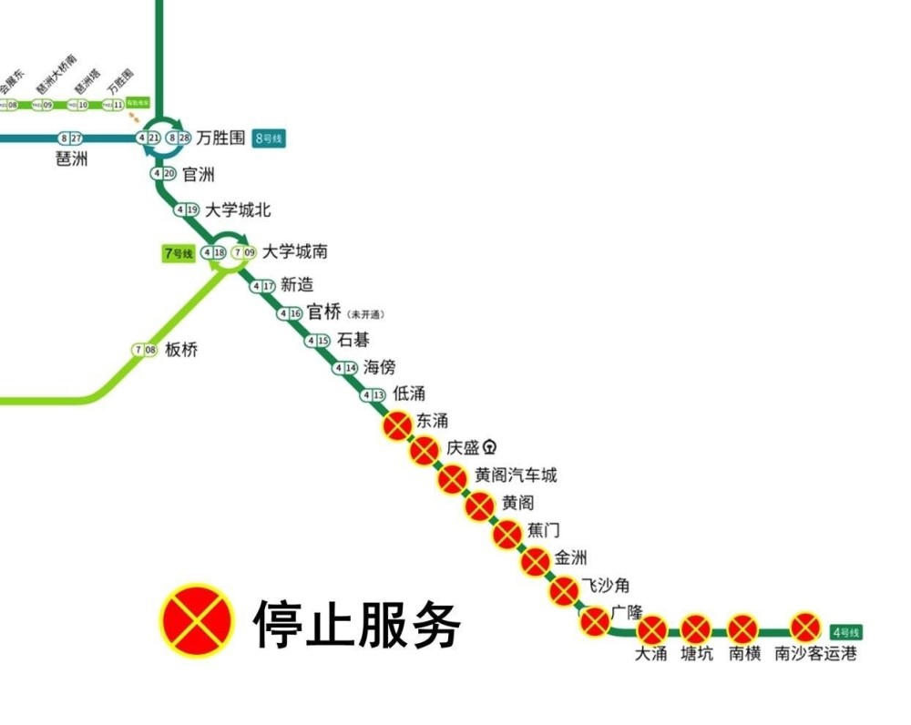 广州地铁:4号线南沙段停运,终点站低涌