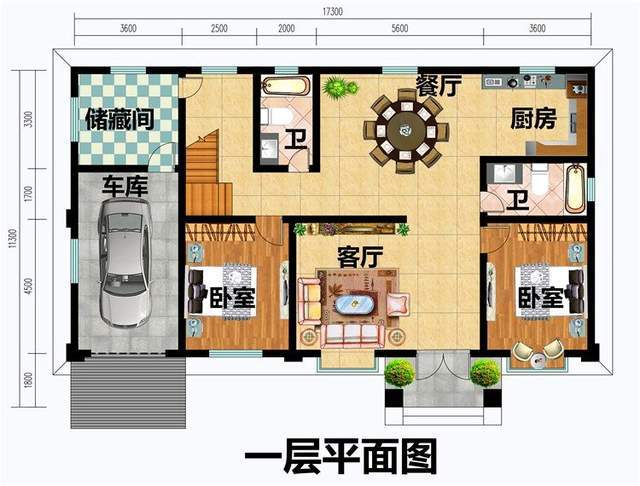 车库; 二层户型:起居室,卧室x4,卫生间x2,露台,阳台; 第三款:农村四间