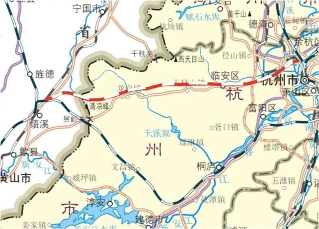 杭州经临安至绩溪高铁简称杭临绩高铁,设计时速350km/h,这条高铁是继