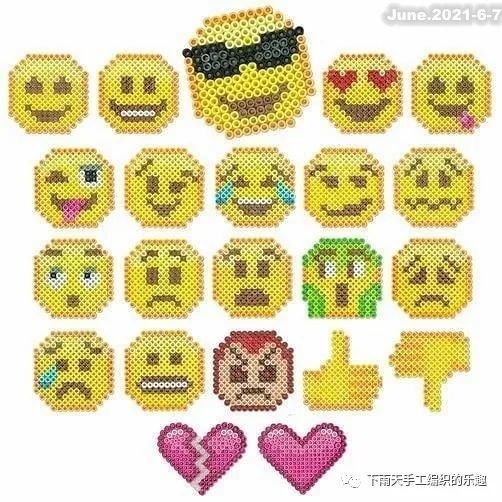 像素图钩针小花点缀网格上衣大黄脸emoji表情十字绣图案