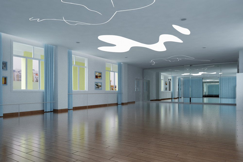 时尚,求新,安全,环保等设计理念,原木色的舞蹈教室专用地板,与白色