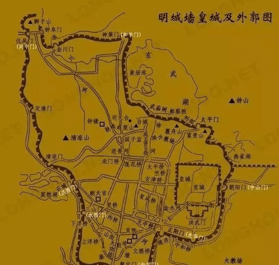 明朝南京城墙和皇城示意图