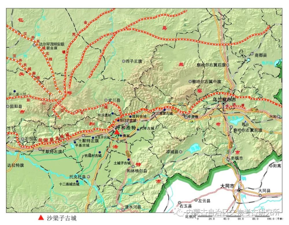 沙梁子古城地理位置示意图 沙梁子古城及其粮仓建筑,最早应修建于