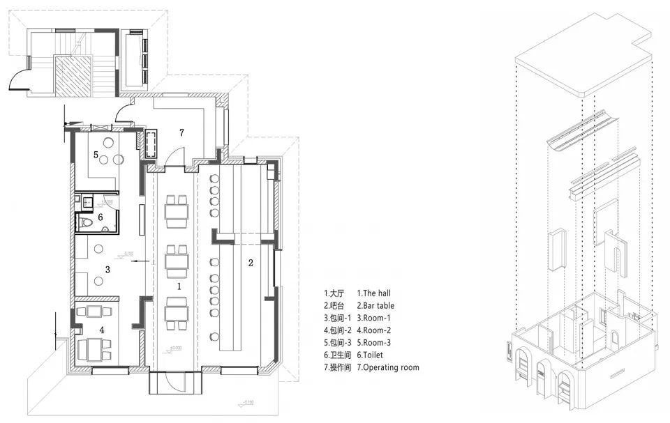 平面图与轴测分解图  介隐建筑