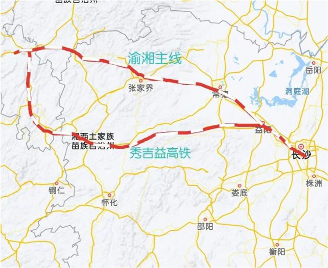 渝湘高铁的正线应该是黔张常而不是秀吉益后者太弯了