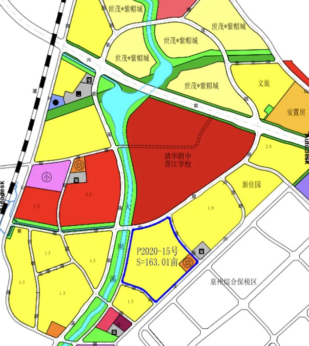 晋江市p2020-15号地块位于紫帽片区,面积108675平方米,土地用途为商住