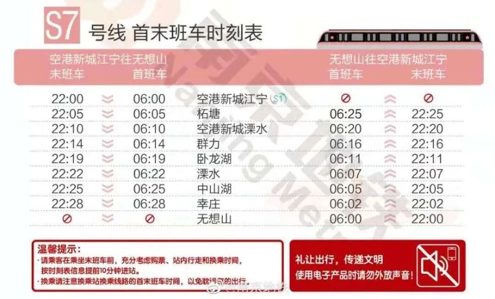南京地铁时间 s7号地铁线时间表,请收藏保存!