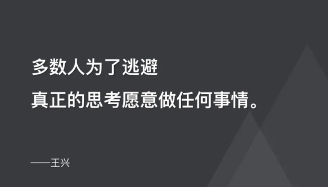 王兴说了这么一句话:"多数人为了逃避真正的思考愿意做任何事情